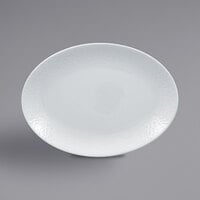 RAK Porcelain CHPONOP21 Charm 8 1/4" x 5 15/16" Bright White Embossed Oval Porcelain Coupe Platter - 12/Case