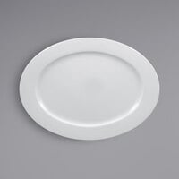RAK Porcelain HMPASOP36 Helm 14" x 10 1/4" Bright White Embossed Wide Rim Oval Porcelain Plate - 6/Case