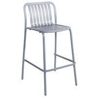 BFM Seating Key West Soft Gray Vertical Slat Powder Coated Aluminum Stackable Outdoor / Indoor Bar Height Chair