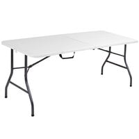 Bridgeport Essentials C678BP14WSP1 30" x 72" White Speckle Resin Fold-in-Half Blow Molded Folding Table with Steel Powder Coated Frame