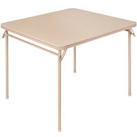 Bridgeport Essentials C696BP14ANT1E 34" Antique Linen Square Folding Table with Vinyl Top and Steel Powder Coated Frame