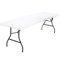 Bridgeport Essentials C778BP14WSL1X 96" x 30" White Resin Fold-In-Half Blow Molded Table with Steel Powder Coated Frame
