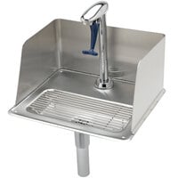 T&S B-1235 Water Station with 6" High Splash Guard, Pedestal Type Glass Filler, 18 Gauge Stainless Steel Drip Pan, 1/4" Tailpiece for Copper Tubing, and 1 1/4" Drain