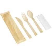 Bamboo by EcoChoice 6 3/4" Compostable Wrapped Bamboo Cutlery Set with Napkin - 25/Pack
