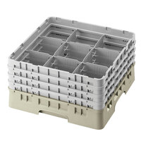 Cambro 9S1114184 Beige Camrack Customizable 9 Compartment 11 3/4" Glass Rack with 6 Extenders