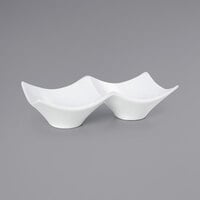 Front of the House DBO073WHP22 Origami 4 oz. Bright White 2-Compartment Porcelain Ramekin - 6/Case