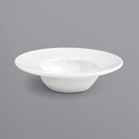 Front of the House DCS029WHP23 Monaco 4" Bright White Wide Rim Round Deep Porcelain Saucer / Dish - 12/Case