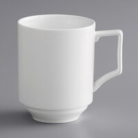 Acopa Liana 9 oz. Bright White Embossed Lines Stackable Porcelain Cup - Sample