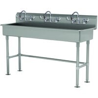 Advance Tabco FS-FM-60-ADA-F 14-Gauge Stainless Steel ADA Multi-Station Hand Sink with Tubular Legs, 8" Deep Bowl, and 3 Manual Faucets - 60" x 19 1/2"