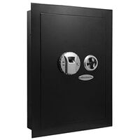 Barska AX13034 15 3/8" x 3 3/4" x 20 3/4" Black Steel Recessed Wall-Mount Left-Opening Biometric Security Safe with Fingerprint Scanner and Key Lock - 0.52 Cu. Ft.