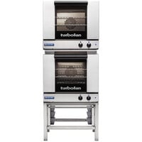 Moffat E23M3/2 Turbofan Double Deck Half Size Electric Convection Oven with Mechanical Controls and Stainless Steel Stand - 220-240V, 1 Phase, 6 kW