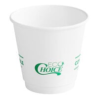 EcoChoice 8 oz. Squat Smooth Double Wall White Compostable Paper Hot Cup - 25/Pack