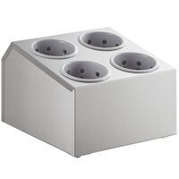 Choice Four Hole Stainless Steel Flatware Organizer with Gray Perforated Plastic Cylinders
