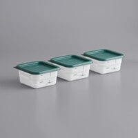 Carlisle 2 Qt. White Square Polyethylene Food Storage Container and Green Lid - 3/Pack