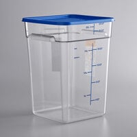 Vigor 22 Qt. Clear Square Polycarbonate Food Storage Container and Blue Lid