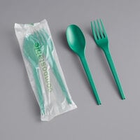 EcoChoice Wrapped Heavy Weight 6 1/2" Green CPLA Spoon and Fork - 250/Case