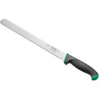 Schraf 12 inch Serrated Edge Slicing Knife with Green TPRgrip Handle