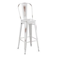 Lancaster Table & Seating Alloy Series Distressed Pearl White Outdoor Cafe Barstool