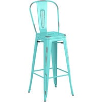 Lancaster Table & Seating Alloy Series Distressed Seafoam Outdoor Cafe Barstool
