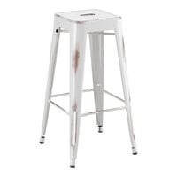 Lancaster Table & Seating Alloy Series Distressed Pearl White Outdoor Backless Barstool