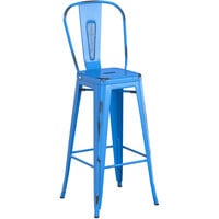 Lancaster Table & Seating Alloy Series Distressed Blue Quartz Outdoor Cafe Barstool