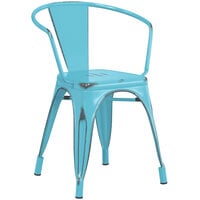 Lancaster Table & Seating Alloy Series Distressed Arctic Blue Outdoor Arm Chair