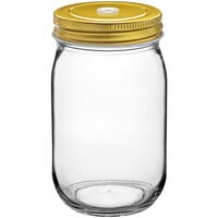 Acopa Rustic Charm 16 oz. Drinking Jar with Gold Metal Lid with Straw Hole - 12/Case