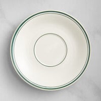 Acopa 6" Ivory (American White) Stoneware Saucer with Green Bands - 36/Case