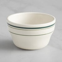 Acopa 7.25 oz. Ivory (American White) Stoneware Bouillon Cup with Green Bands - 36/Case