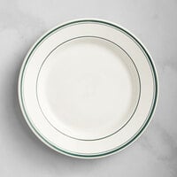 Acopa 8 3/8" Ivory (American White) Stoneware Wide Rim Plate with Green Bands - 36/Case