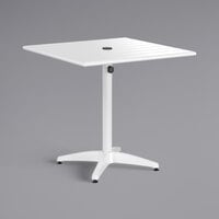 Lancaster Table & Seating 32" x 32" White Powder-Coated Aluminum Dining Height Outdoor Table with Umbrella Hole