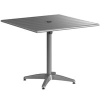 Lancaster Table & Seating 36" x 36" Gray Powder-Coated Aluminum Dining Height Outdoor Table with Umbrella Hole