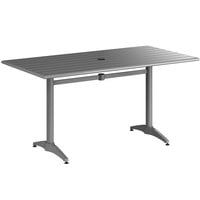 Lancaster Table & Seating 32" x 60" Gray Powder-Coated Aluminum Dining Height Outdoor Table with Umbrella Hole