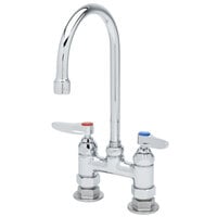 T&S B-0325 Deck Mounted Faucet with 5 3/4" Gooseneck Nozzle, 4" Adjustable Centers, 17.9 GPM Stream Regulator Outlet, Eterna Cartridges, and Lever Handles
