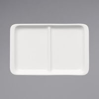 Bauscher by BauscherHepp 112322 B1100 8 1/2" x 5 9/16" Bright White Rectangular 2 Compartment Porcelain Platter with Raised Rim - 24/Case
