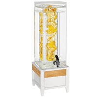 Cal-Mil 22117-3INF-15 Monterey 3 Gallon Square Beverage Dispenser with Infusion Chamber and White Metal / Pine Wood Base - 10" x 8 1/2" x 25 1/2"