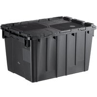Choice 22" x 15" x 13" Medium Stackable Black Chafer Tote / Storage Box with Attached Lid