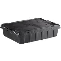 Choice 22" x 15" x 5" Small Stackable Black Chafer Tote / Storage Box with Attached Lid