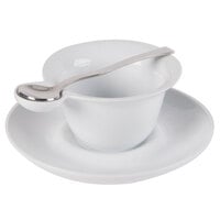 CAC PTC-5-S Bright White Party Collection Porcelain 7 oz. Cup, 6 1/4" Saucer, and Spoon Set - 8/Case