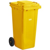 Lavex 32 Gallon Yellow Wheeled Rectangular Trash Can with Lid