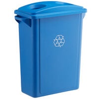 Lavex 16 Gallon Blue Slim Rectangular Recycle Bin with Bottle / Can Lid
