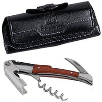 Fortessa Holloware Sommelier Stainless Steel Waiter's Corkscrew with Wood Handle and Leather Pouch