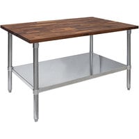 John Boos & Co. WAL-JNS09-O Walnut Wood Top Work Table with Galvanized Base and Adjustable Undershelf - 30" x 48"