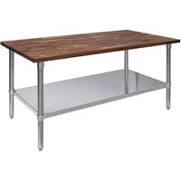 John Boos & Co. WAL-JNS10-O Walnut Wood Top Work Table with Galvanized Base and Adjustable Undershelf - 30" x 60"