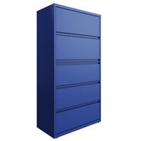 Hirsh Industries 24260 HL10000 Series Classic Blue Five-Drawer Lateral File Cabinet with Roll-Out Binder Storage and Posting Shelf - 36" x 18 5/8" x 67 5/8"