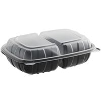 Choice 9" x 6" x 3" Microwaveable 2-Compartment Black / Clear Plastic Hinged Container - 100/Case