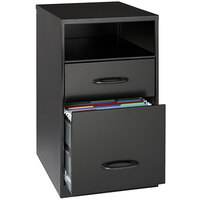 Hirsh Industries 18505 Space Solutions SOHO Black Two-Drawer Vertical File Organizer with Supply Drawer and Fixed Shelf - 14 1/4" x 18" x 24 1/2"