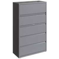 Hirsh Industries 23751 HL10000 Series Arctic Silver Five-Drawer Lateral File Cabinet with Roll-Out Binder Storage and Posting Shelf - 42" x 18 5/8" x 67 5/8"