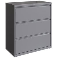 Hirsh Industries 23745 HL10000 Series Arctic Silver Three-Drawer Lateral File Cabinet - 36" x 18 5/8" x 40 5/16"