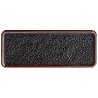 Acopa Heika 11 7/16" x 4 1/2" Black Matte Textured Rectangular Flat Stoneware Plate - 12/Case
